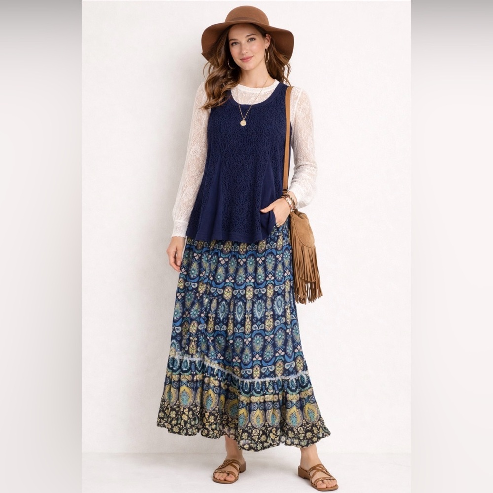 LC Lauren Conrad Chiffon Mixed Media Tank in Peacoat Navy ~ Size: XL ~ NWT - Picture 8 of 16